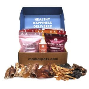 Maikai Pets Regalos perros cajas chuches perros aceite de salmon dieta barf perros felices